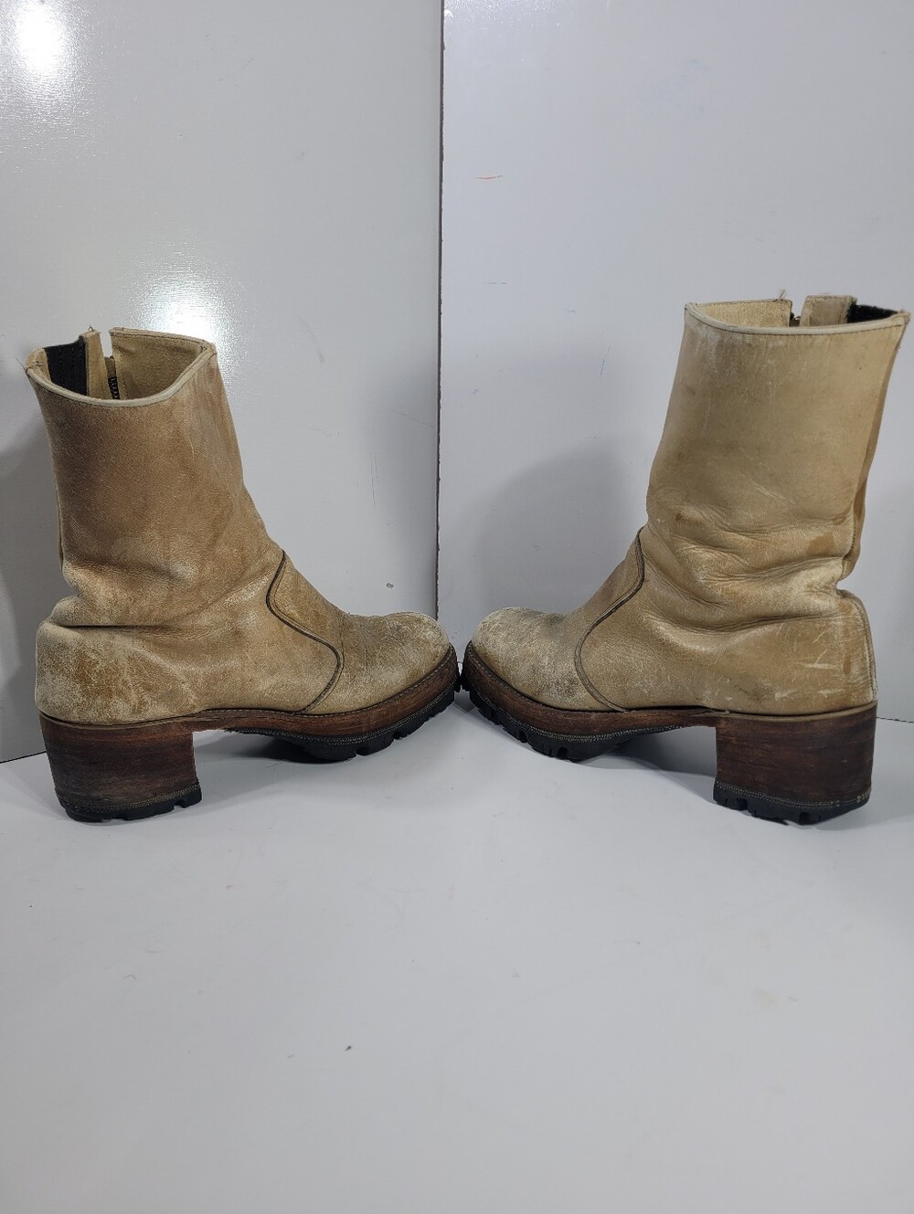 VTG 70s Frye Black Label Campus Banana Short Boots Leather Square Toe 7.5 D - Picture 6 of 16